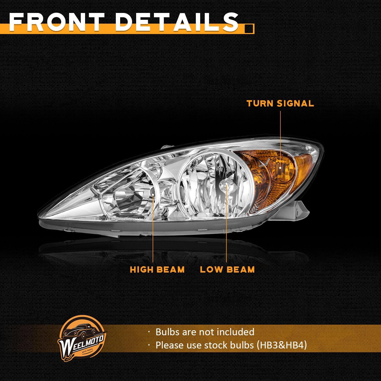 WEELMOTO for 2002-2004 Toyota Camry(LE/XLE) Headlight Assembly, Headlights Assemblies Compatible with 2002 2003 2004 Toyota Camry Headlamp Pair