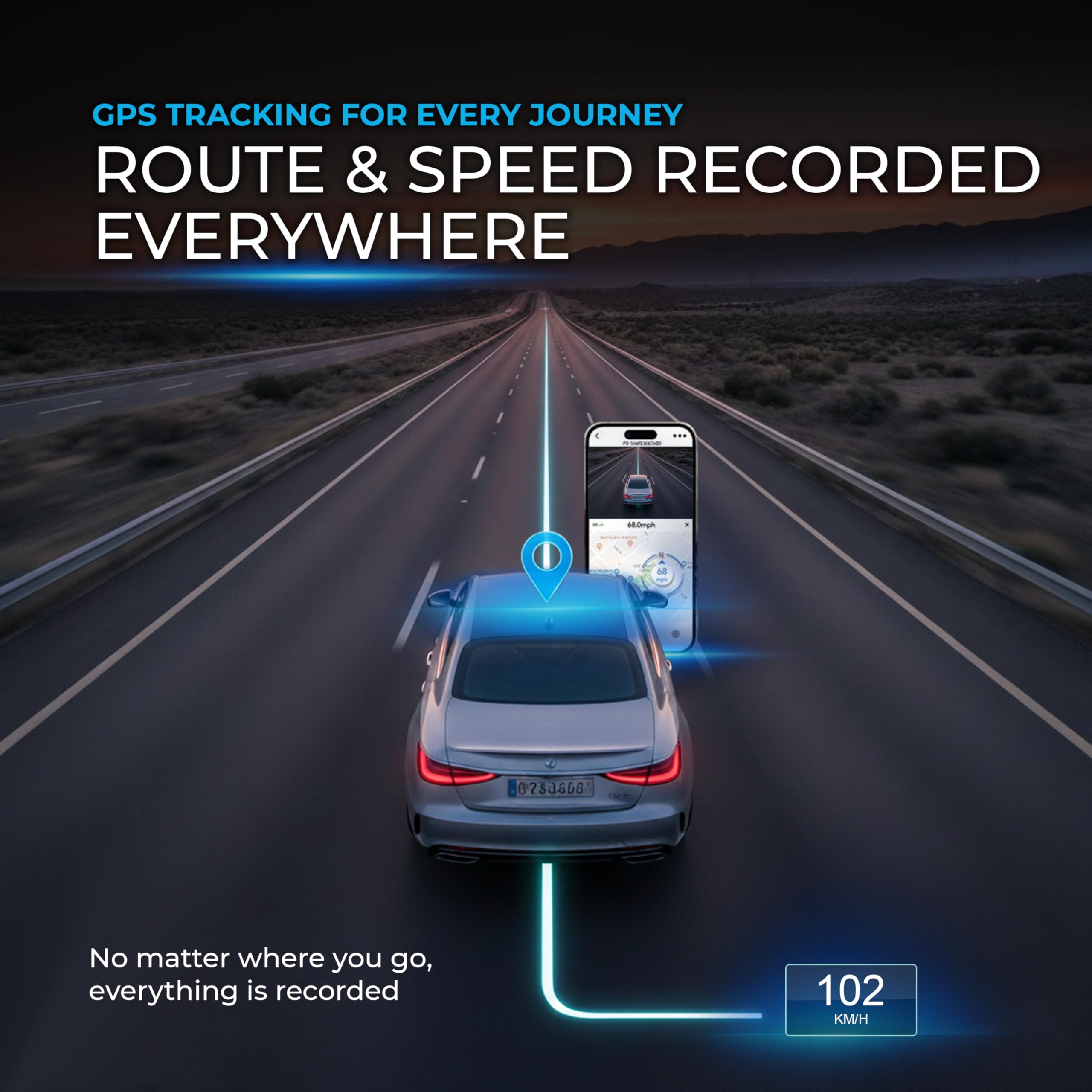 AutoSky Podwójna kamera na deskę rozdzielczą 4K z GPS i Wi-Fi – kamera przednia 4K Ultra HD, kamera tylna 1080p, szeroki kąt 140°, czujnik G, nagrywanie w pętli i poklatkowe, widoczność w nocy