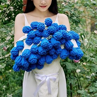 vctops Flower Bouquet Knitted Throw Blanket, Cute Roses Bouquets Handmade Crochet Round Blankets, Blue Roses Soft Small Throws Gifts for Girls, Women, Wife (Royal Blue,Diameter 43")