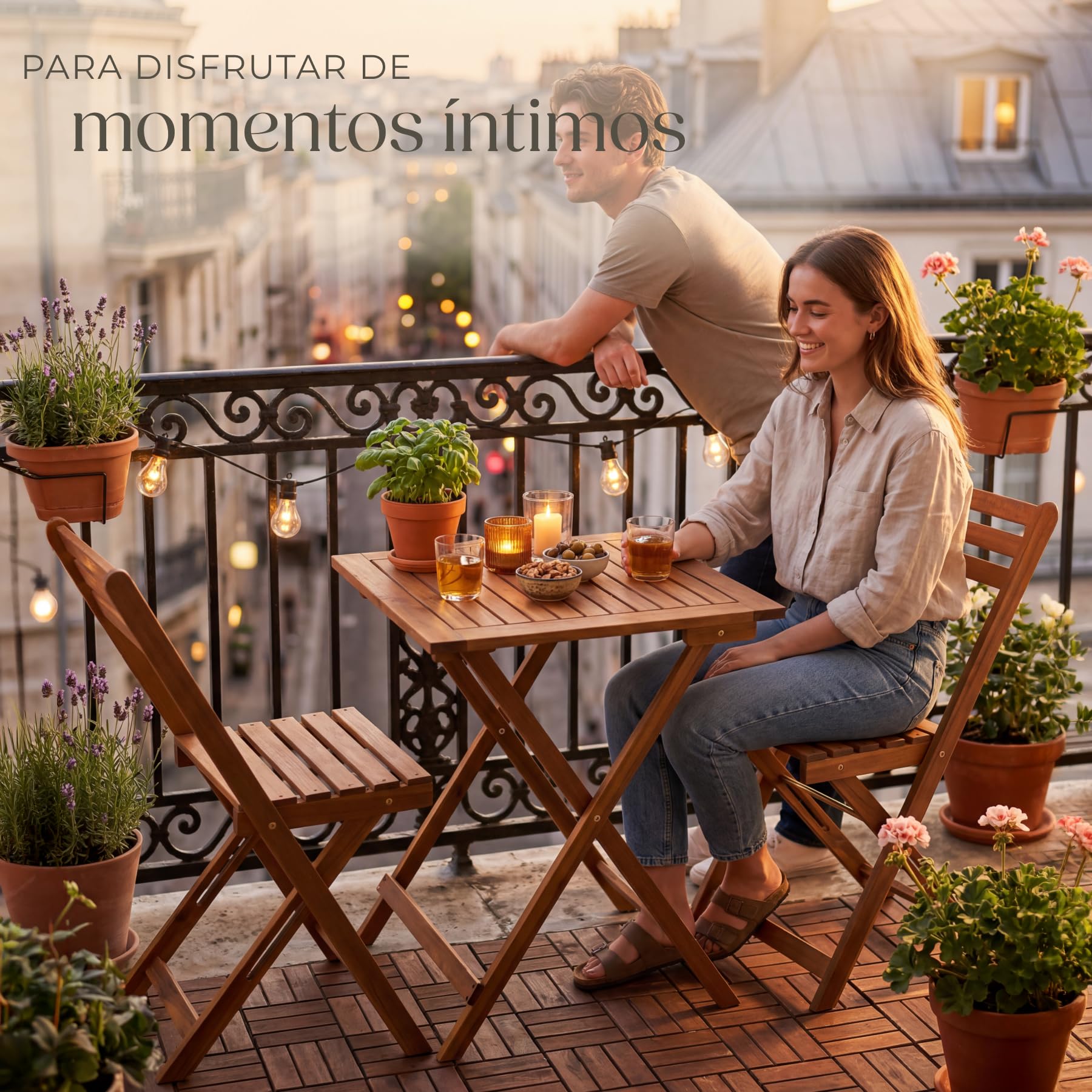 tectake® Set de Bistró de Mesa Plegable y Sillas Jardin para 2 Personas, Conjunto Jardin Exterior, Resistente a la Intemperie, Sillas Plegables, Mesa Terraza Exterior, Muebles, Balcon - Marrón