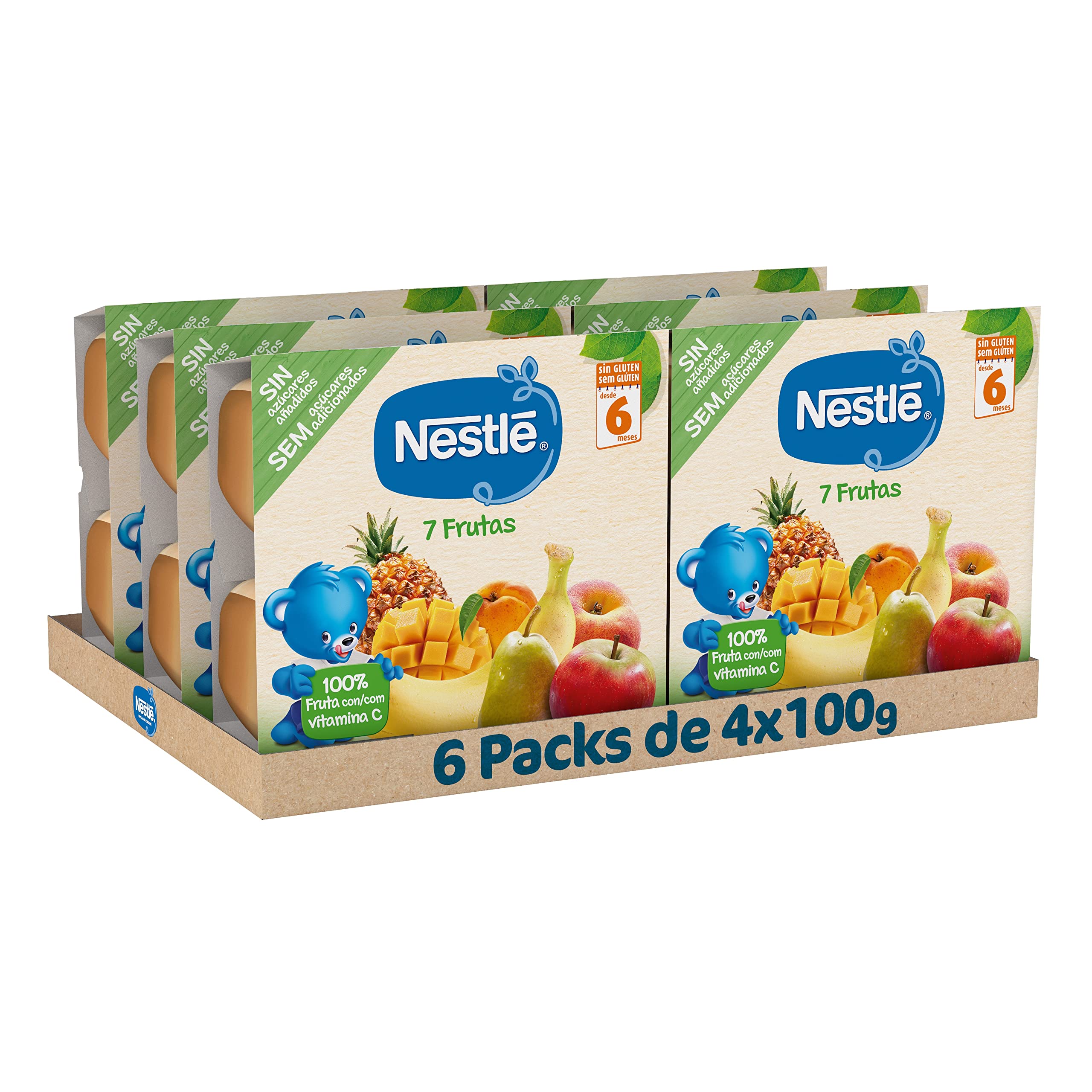 NESTLE Puré 7 Frutas para Bebés, Pack de 6 Tarrinas 100g