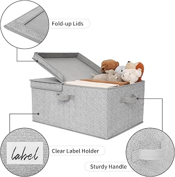GRANNY SAYS Large Storage Box with Lid, Fabric Storage Basket for Shelves, Top of Wardrobe Organiser Box, Foldable Clothes Container with Lid for Bedroom Closet Shelf Organising, Extra Large, Grey