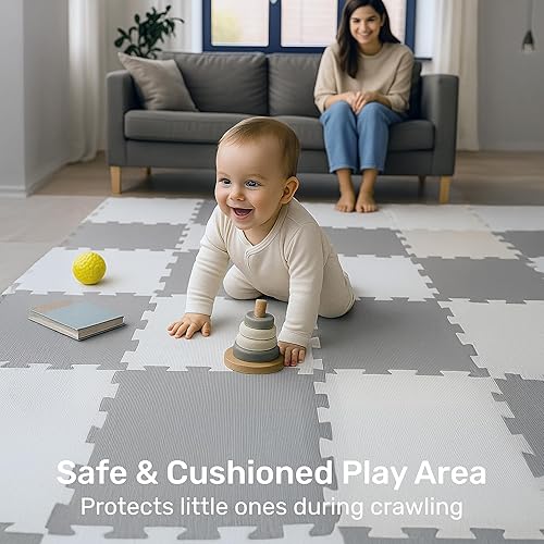 Miniatura 3 de Enovoe Tapete de juego suave para bebés, no tóxico, azulejos de espuma EVA entrelazados, 16 piezas, zona de juego segura y acolchada para niños,