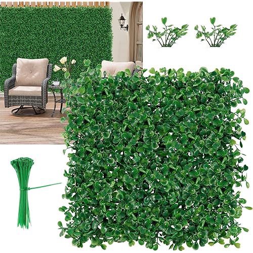BonBloom's Artificial Grass Wall, 10" X 10" Set of 24(16.8 sqft), UV Protected for Indoor Outdoor Use, Realistic Greenery Wall Decor for Privacy Fences, Garden Walls, and Party Backdrops.