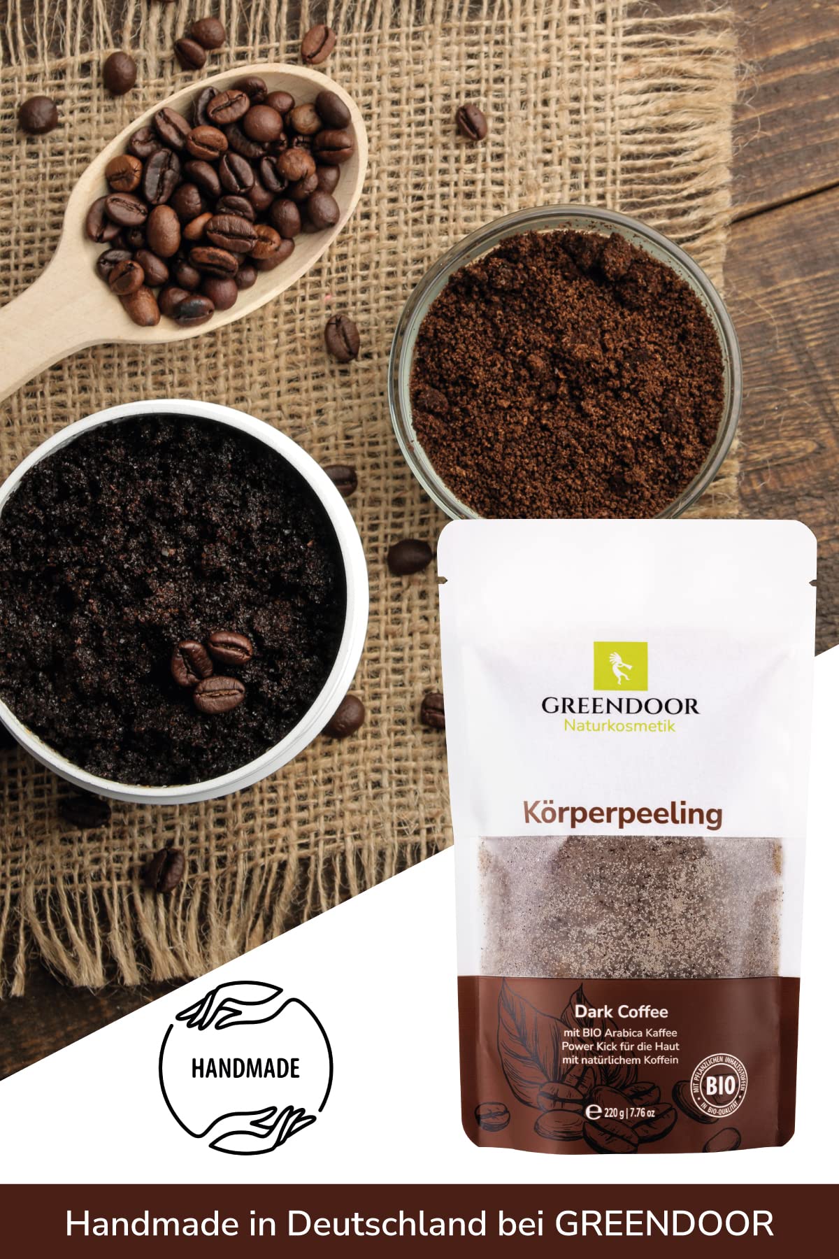 Greendoor cosmétique naturel raffermissant corps café 220g végétalien + caféine extra | Exfoliant anti-âge arabica bio sans microplastique | contre cellulite vergetures