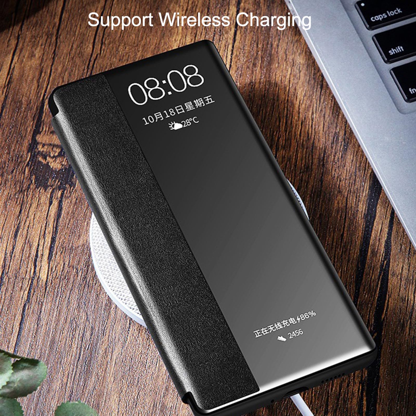 Etui z klapką do Samsung Galaxy S25 Ultra/S25 Plus/S25, wizualne okno skóra styl biznesowy etui folio osłona podszewka z włókna odpornego na zarysowania, czerwone, S25