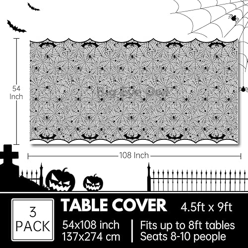 Miniatura 2 de 3 manteles de tela de araña de Halloween, de plástico, rectangular, desechable, color negro, con diseño de murciélago aterrador, para suministros de