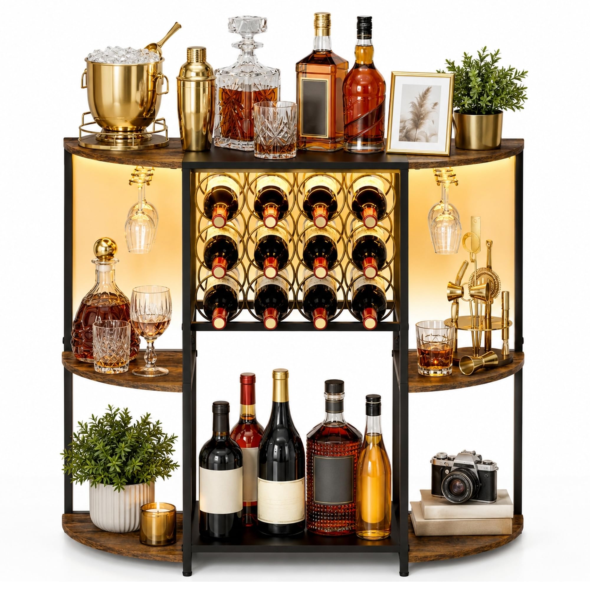 LED Wine Bar Cart with Glass Holder