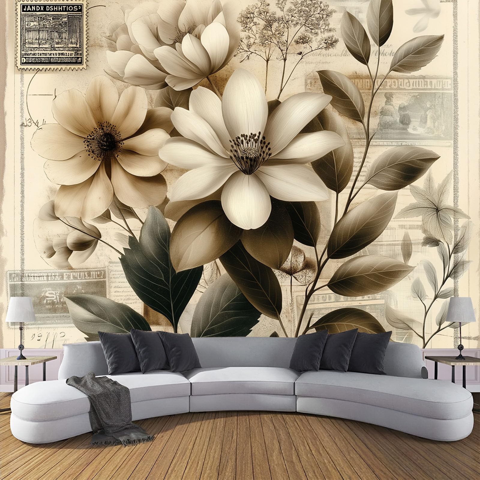 Papier Peint Effet 3D Salon Décoration Maison Fleurs Panoramique 250X175