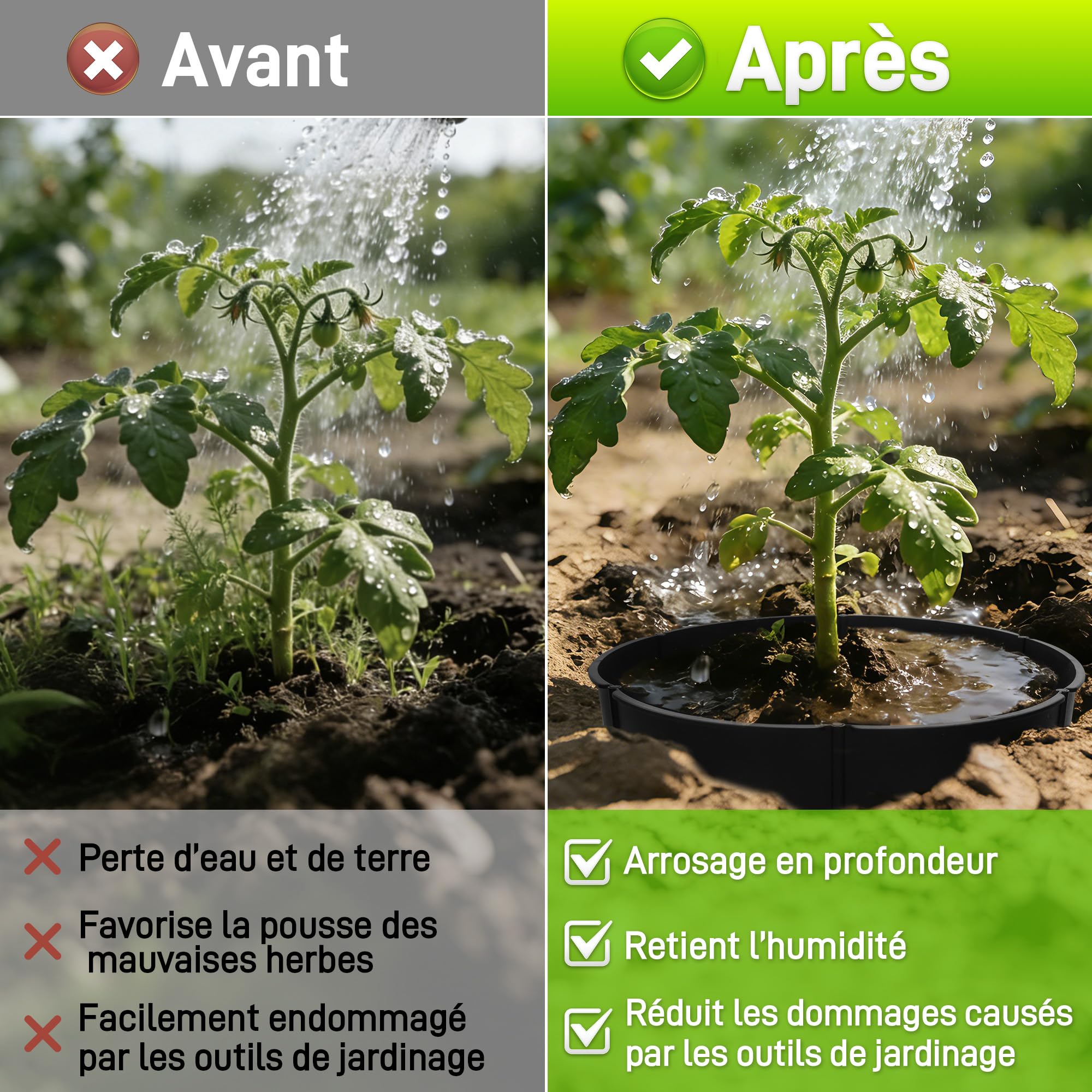 Set PVC 48 Anneau de Croissance végétal avec Marteau en Caoutchouc, idéal pour Jeunes Plantes, étanche et pour Jardin et Potager surélevé