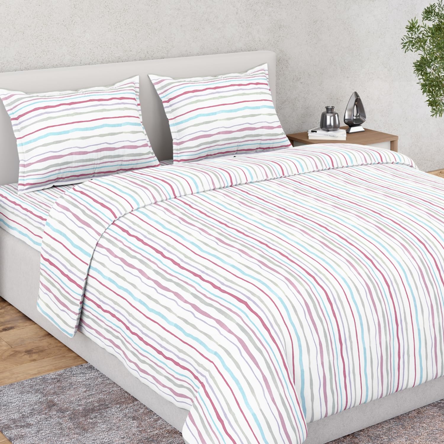 Haus & Kinder Bed Sheet Double Bed | Woven 100% Cotton Ring-Spun 210 TC Queen Size Bedsheet | 100 X 90 Inches Double Bed Bedsheet – Rainbow Rhapsody-image-27
