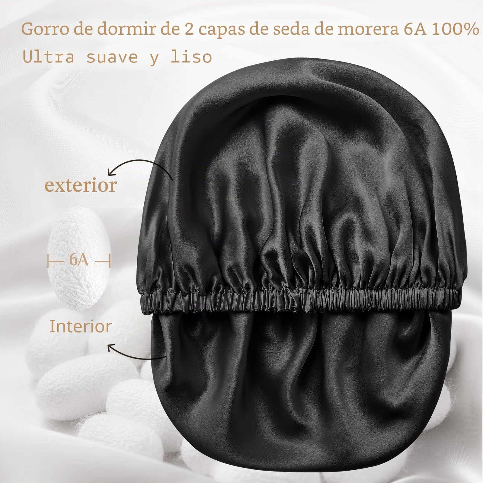 Umisleep Gorro de Seda para Dormir 22 Momme, Gorro de Noche 100% Seda de Morera, Transpirable y Ajustable, Certificado Oeko-Tex® Standard 100, Ideal para el Cuidado del Cabello