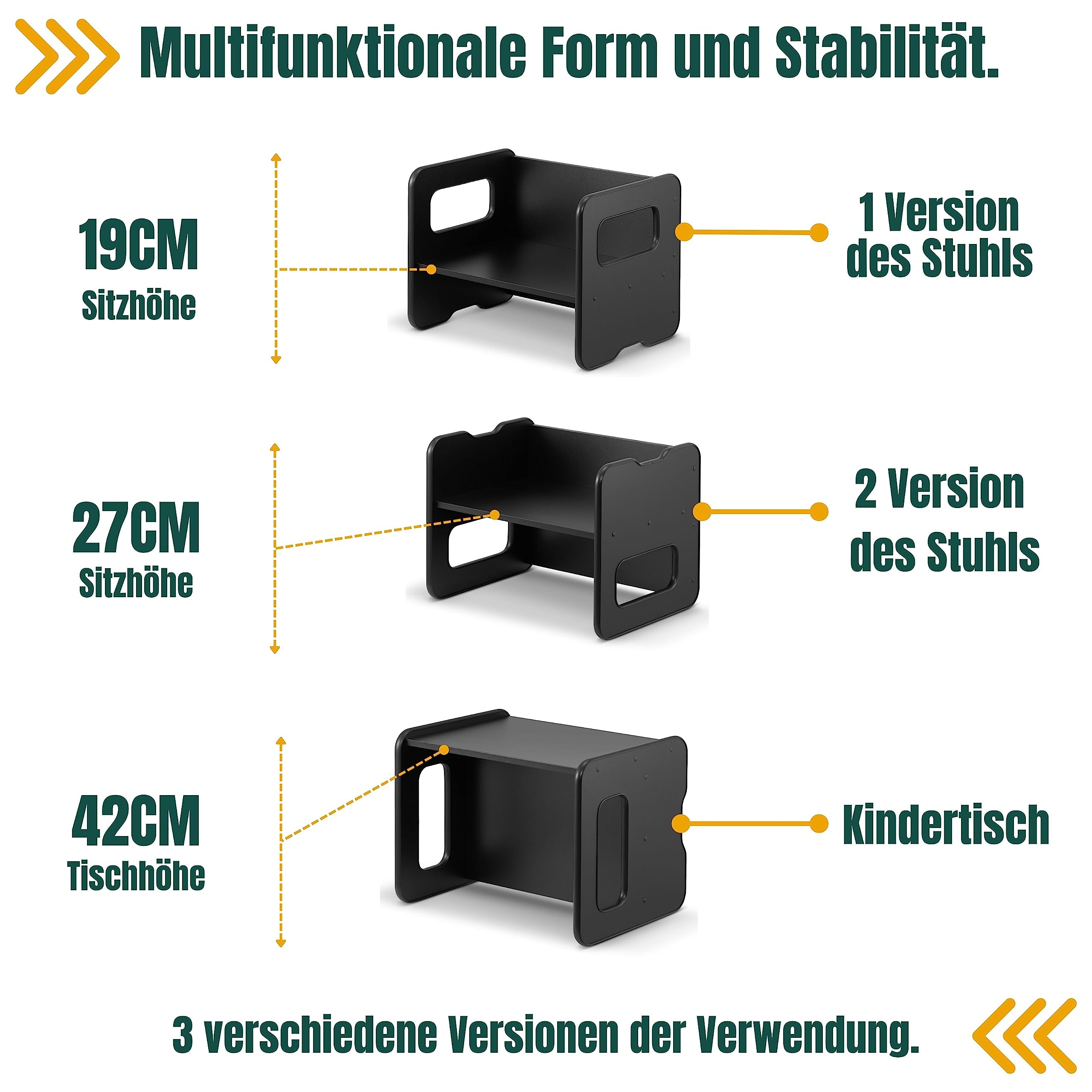defiPad Sitzbank für Kinder | Kindersitzbank durch Drehen als Kindertisch verwendbar | Sitzbank Holz mit 2 Sitzhöhen | Kinder Tisch Funktion | Kindersitzgruppe Element |