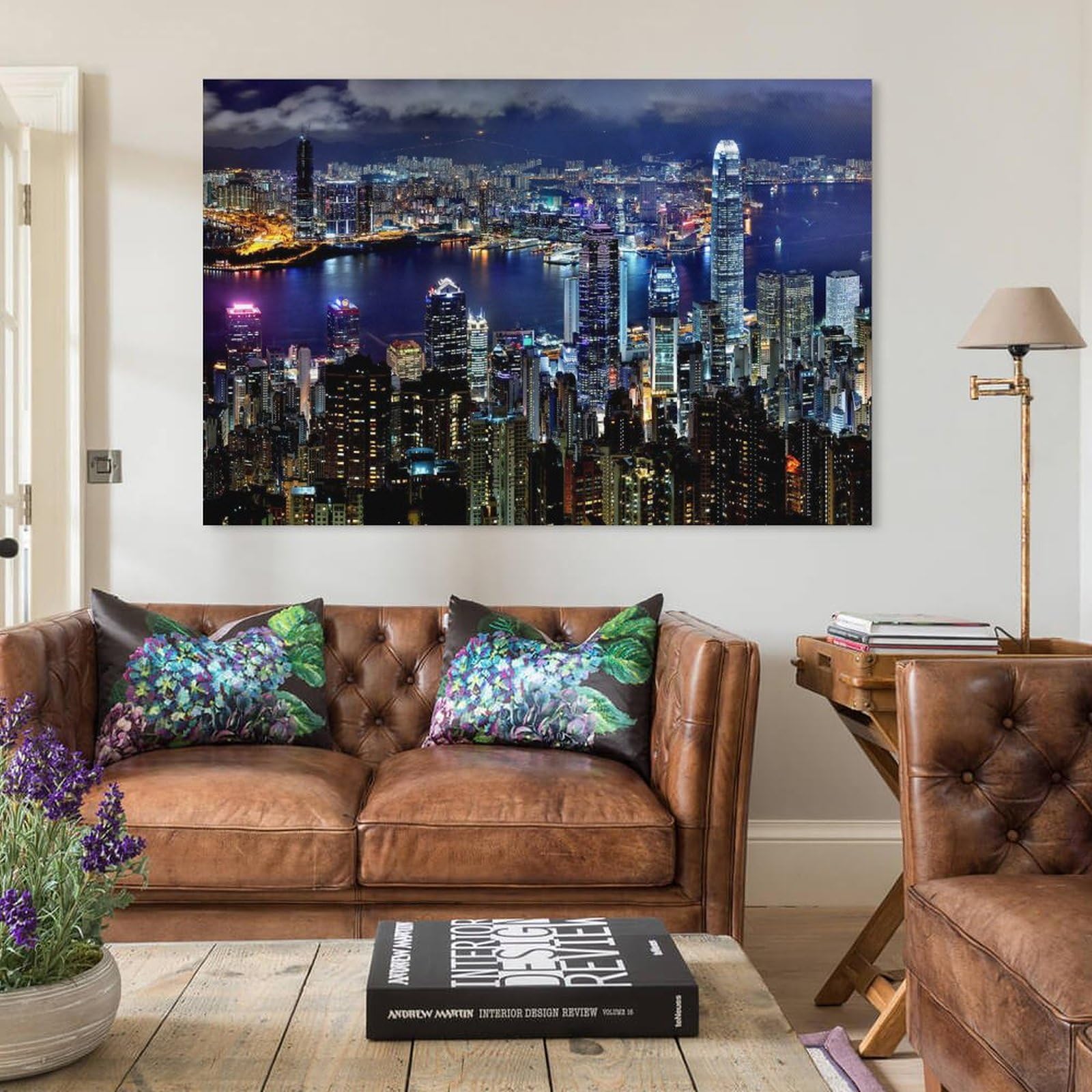 Amazon.co.jp: 香港市の夜景風景キャンバス絵画ポスター プリント