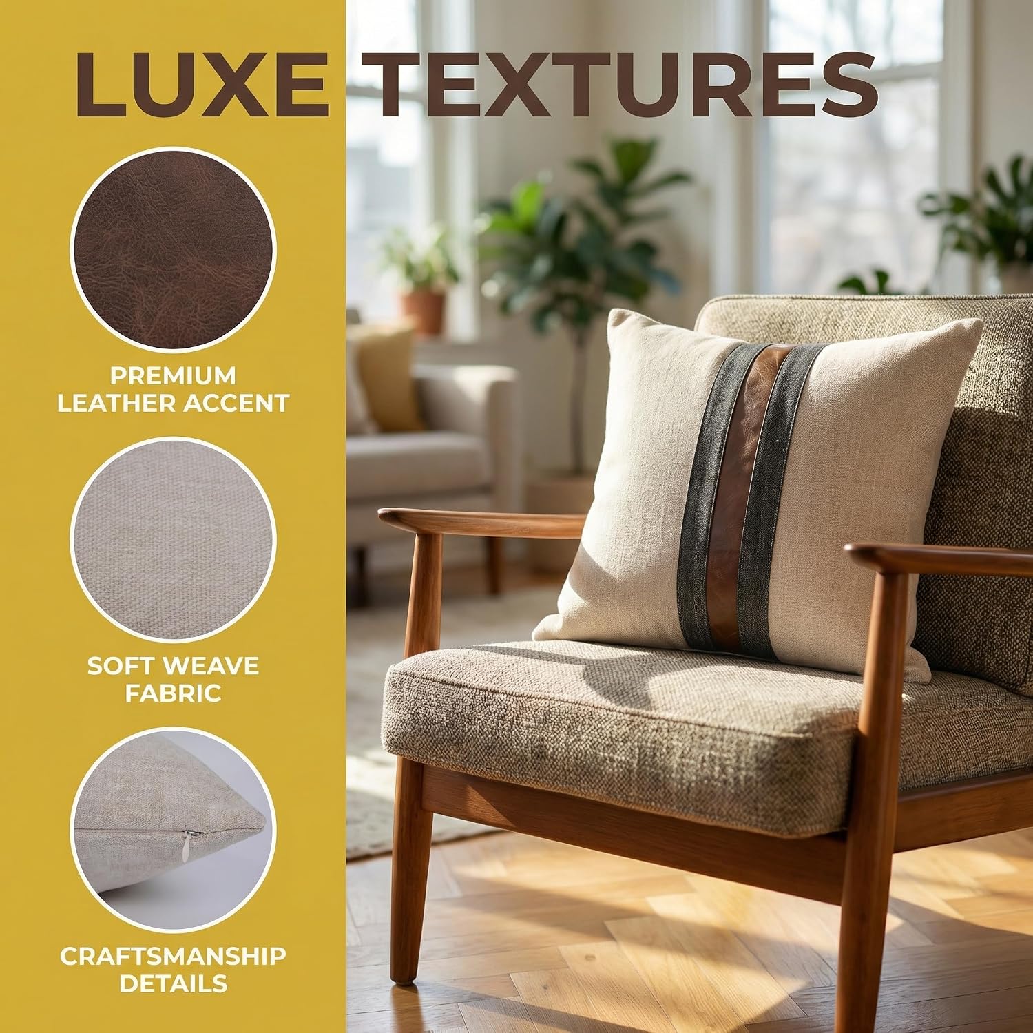 BOYSUM Set of 2 Leather Throw Pillow Covers Outdoor Decor Patchwork Linen Brown Faux Leather Pillows Cover for Couch Sofa,Beige 20"x20"