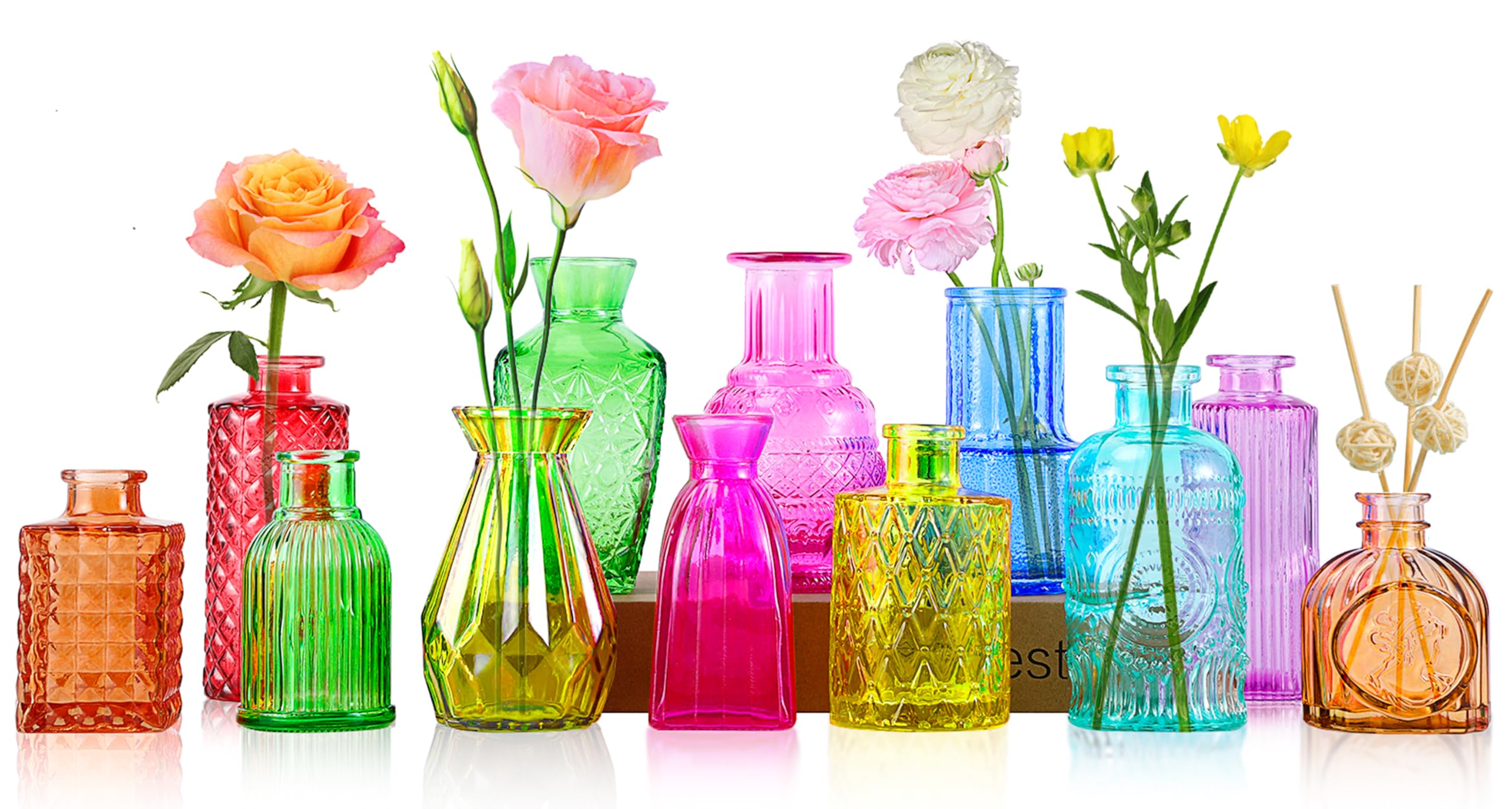 Tczecoo 12 Stück Mini Vase Glas, Kleine Bunte Glasvasen