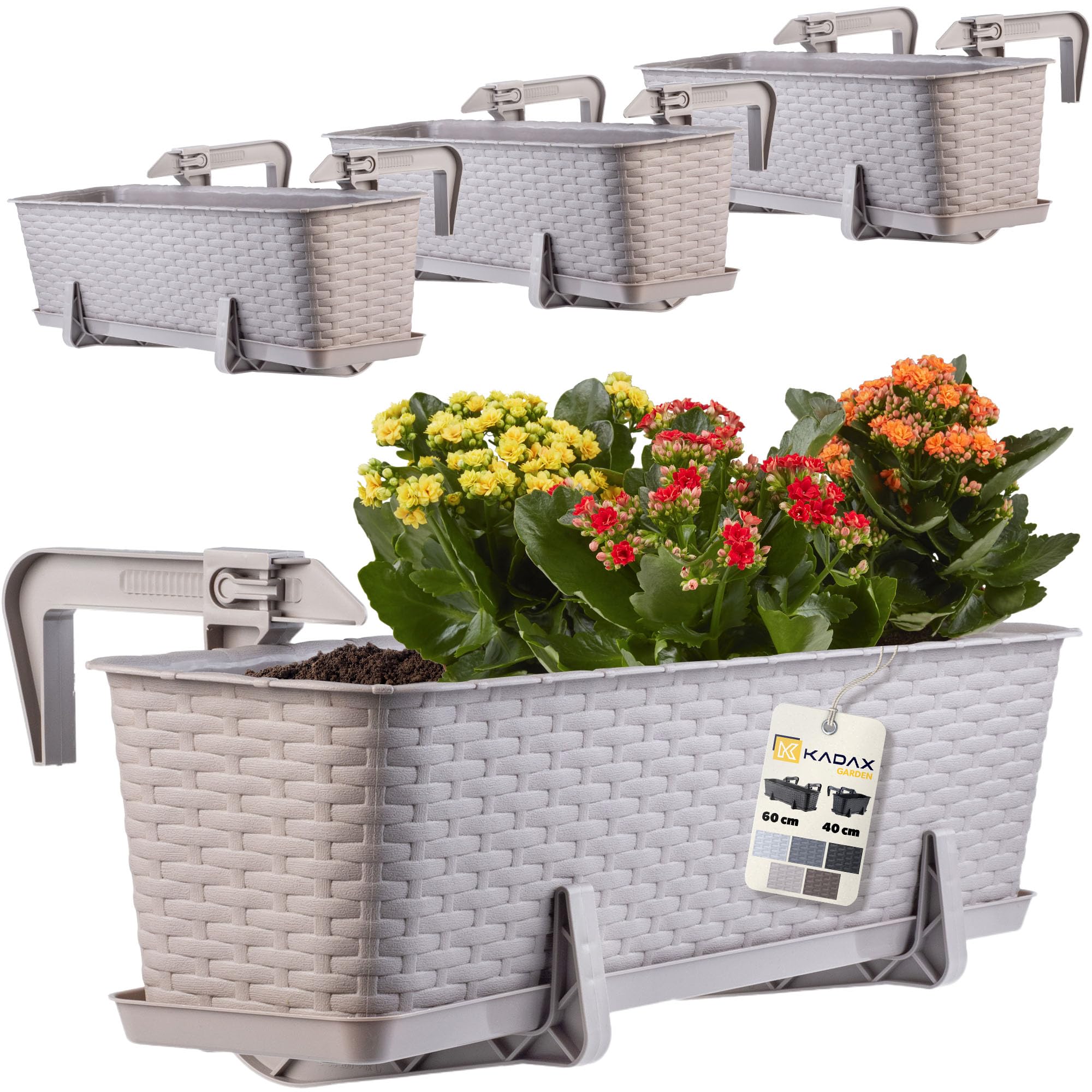KADAX Blumenkasten Set, Balkonkasten – Kunststoff Pflanzkasten für Balkon & Garten, Wetterfest & Stabil, Ideal für Blumen & Kräuter