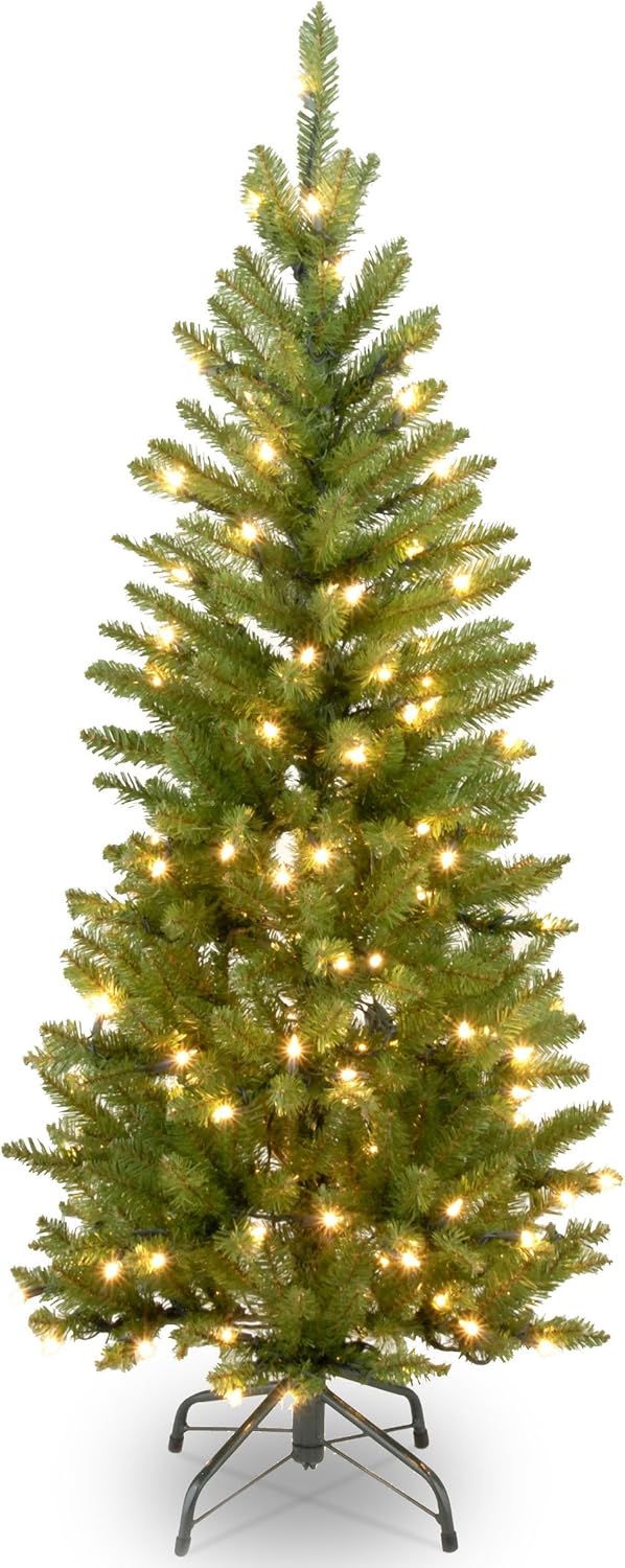 National Tree Company Artificial Pre-Lit Slim Christmas Tree, Green, Kingswood Fir, White Lights, Includes Stand, 4.5 Feet 4.5 ft