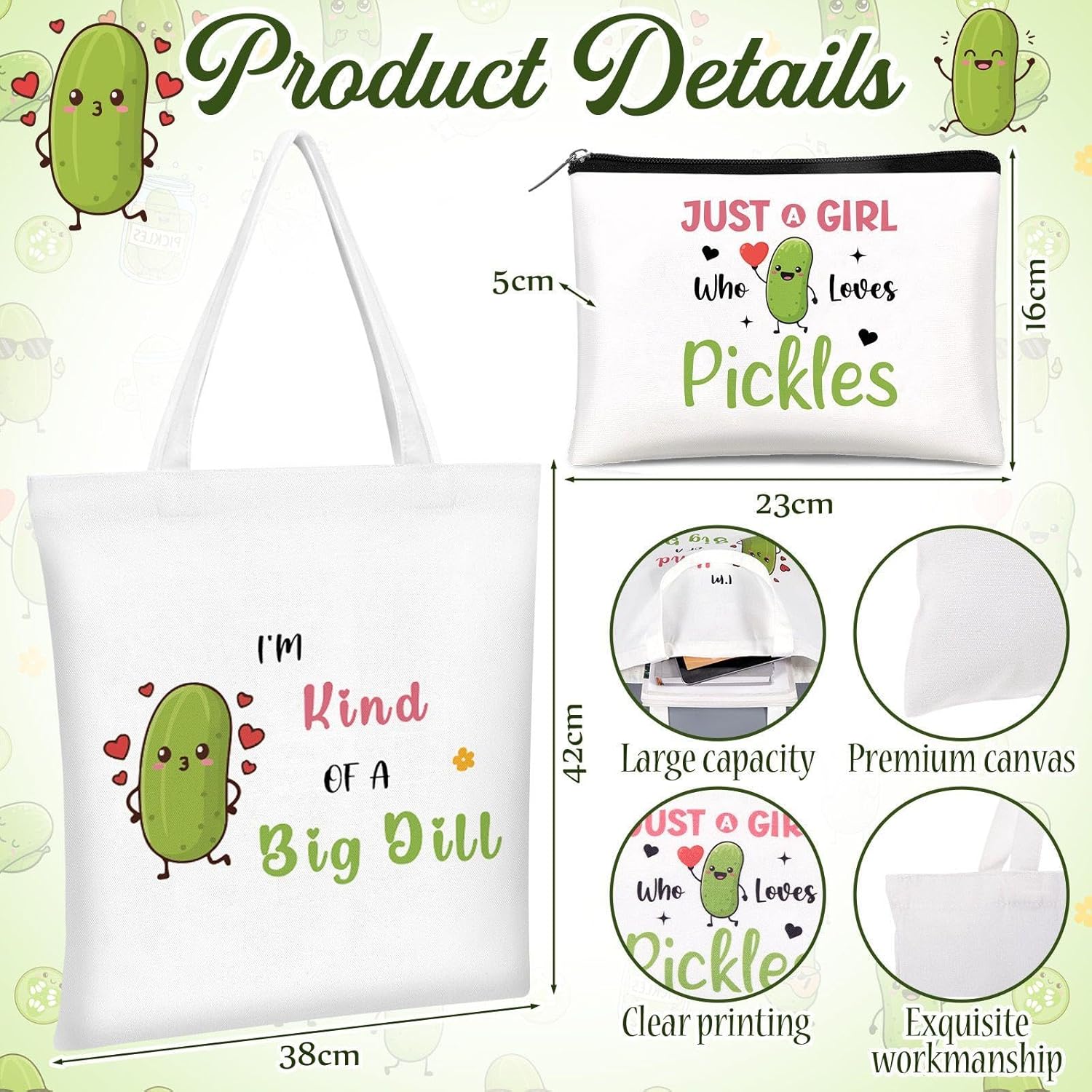 6 Pcs Pickle Gifts for Pickles Lovers Shopping Tote Bag Keychain Cosmetic Bag Sock Spiral Notebook Ballpoint Pen Just a Girl Who Loves Pickles Birthday Christmas Gift Pickle Gift Set for Women - Image 4