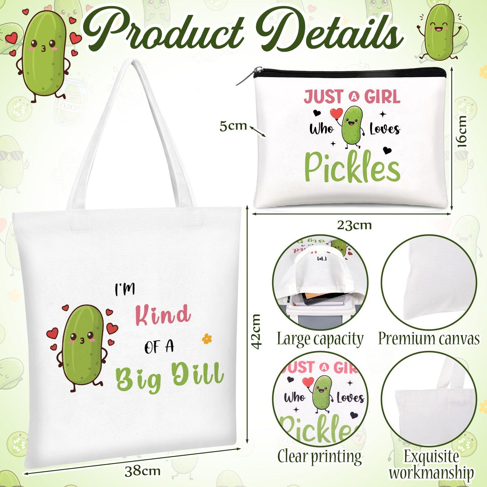 Gilprop 6 Pcs Pickle Gifts for Pickles Lovers Shopping Tote Bag Keychain Cosmetic Bag Sock Spiral Notebook Ballpoint Pen Just a Girl Who Loves Pickles Birthday Christmas Gift Pickle Gift Set for Women