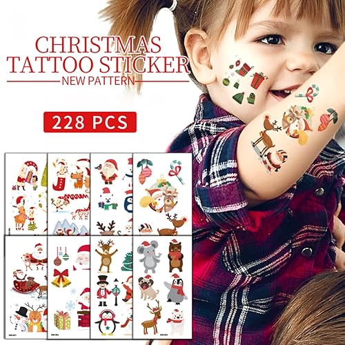 Miniatura 3 de Tatuajes temporales para maquillaje de Navidad para niños, 228 tatuajes de dibujos animados (30 hojas), impermeables, tatuajes falsos para arte