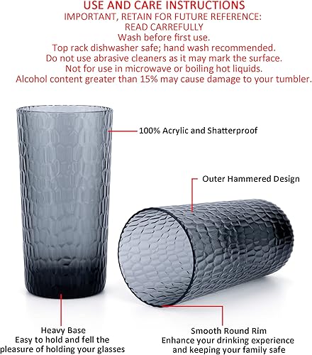 Miniatura 4 de KX-WARE Vasos de plástico de 14 onzas, vasos de plástico Arcylic Double Old Fashioned, juego de 6 transparentes