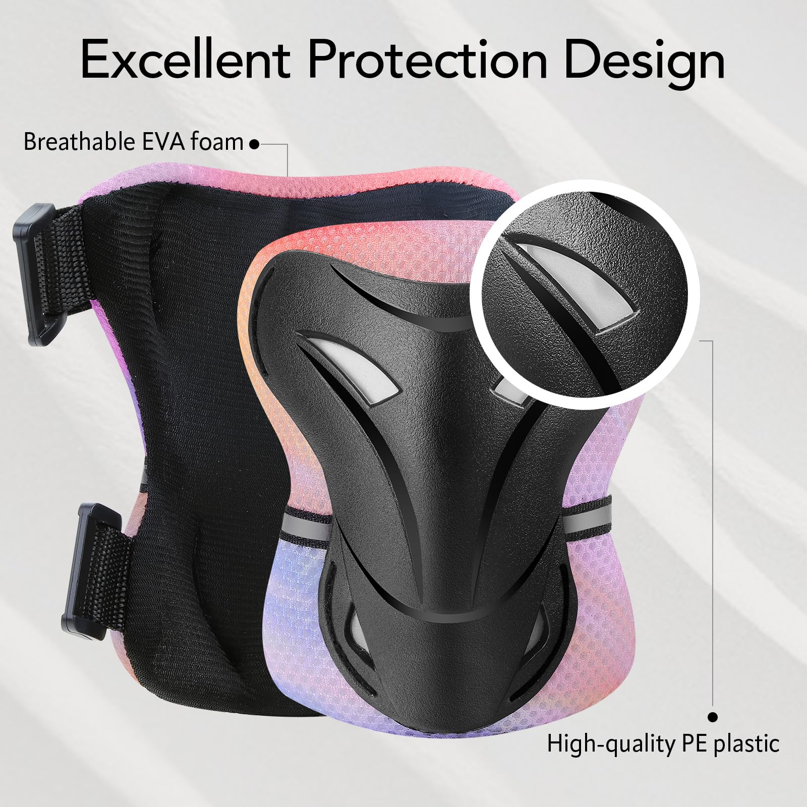 YOOXARMOR Protecciones Patines Niña,Rodilleras Coderas y Muñequeras Set para Patinaje Ciclismo Monopatín Bicicleta Skate Juego de 6 Protectores de Rodillos para 3-6-13 Niño - 3