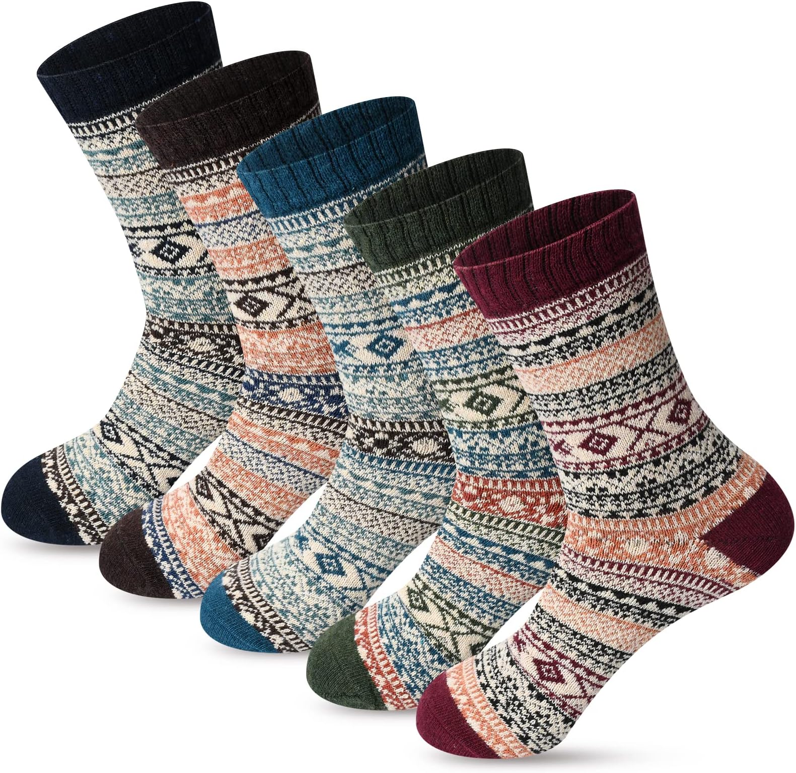 Winter Womens Socks - Wool Warm Thick Knit Cozy Crew Casual Vintage Soft Socks for Women - Christmas Gifts - 5 Pairs