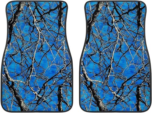 KEIAHUAN Blue Camo Branch Heavy Duty Rubber Car Mats 2-Piece Car Floor Mats Fron