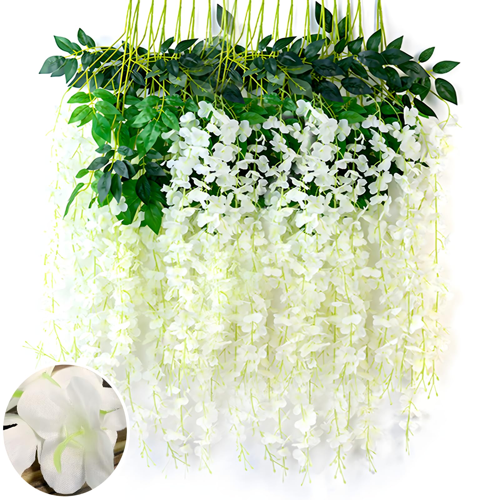 24 Pack Cream Wisteria Hanging Flowers Garland, 3.77 Feet Cream Artificial Wisteria Flower Vines, Fake Cream Wisteria, Cream Flower Vines for Backdrop, Cream Hanging Flower Garland Decor