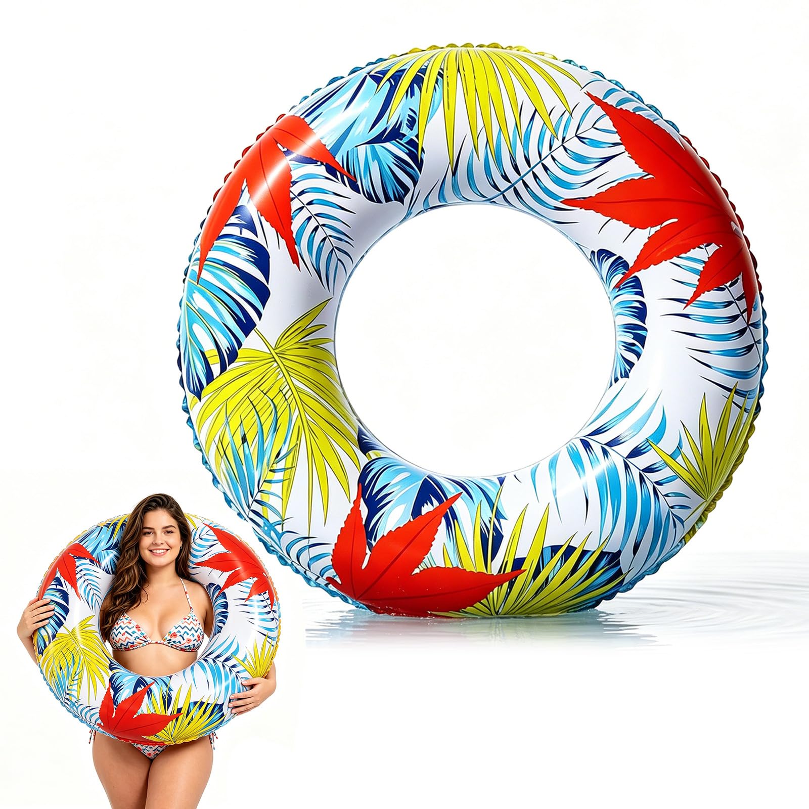 Swimming Ring Inflatable Rubber Rings for Adults,120cm Maxi Hawaiian Inflatable Pool Ring Floaties,Giant Retro Swim Ring Water Float Inflatables Pool Floats Tube for Women Men Beach Summer Water Party