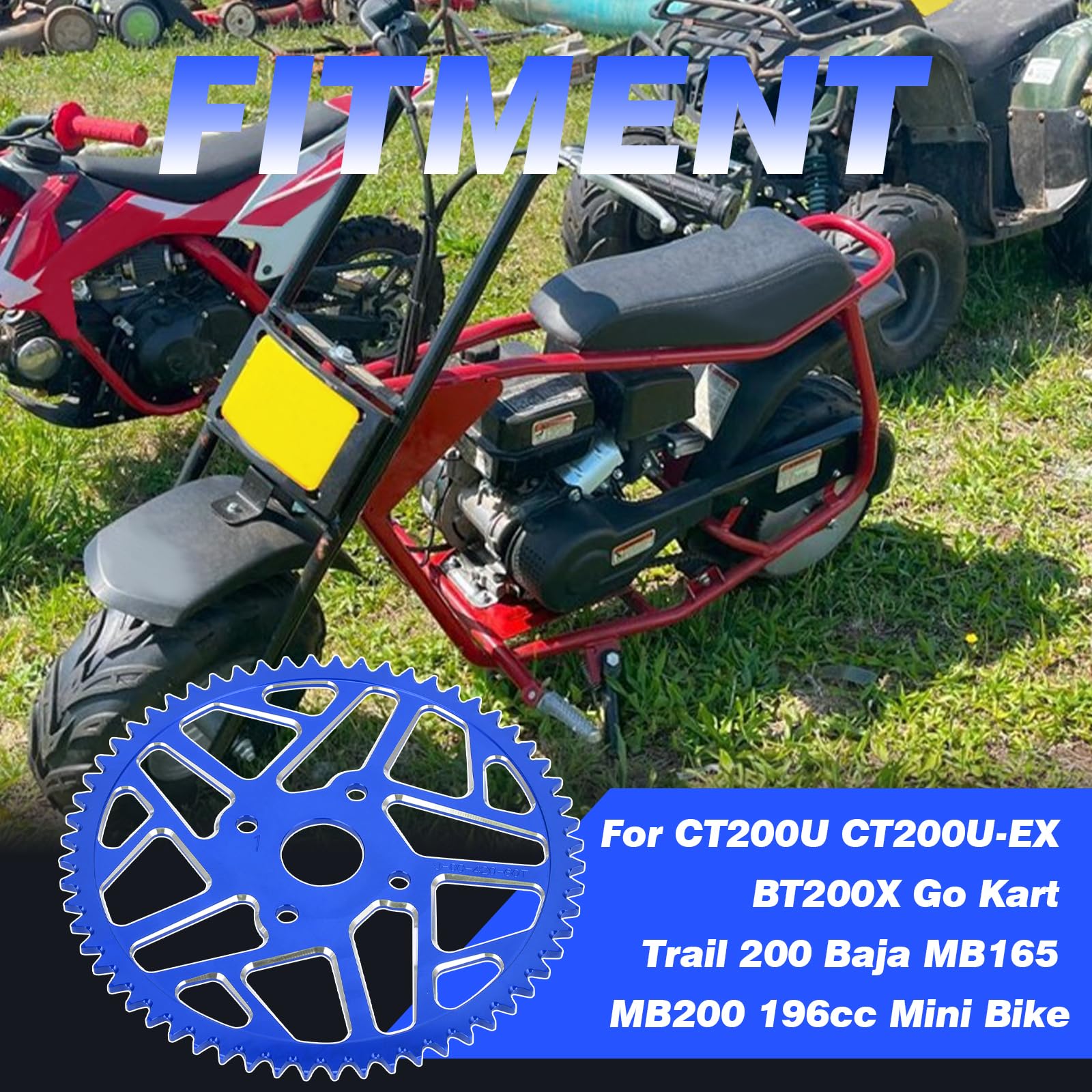 Pignone per catena 60T 420, 40 mm, ruota posteriore CNC per CT200U CT200U-EX BT200X Baja Warrior Predator 212cc 196cc Go Kart Trail 200 MB165 MB200 mini bike blu