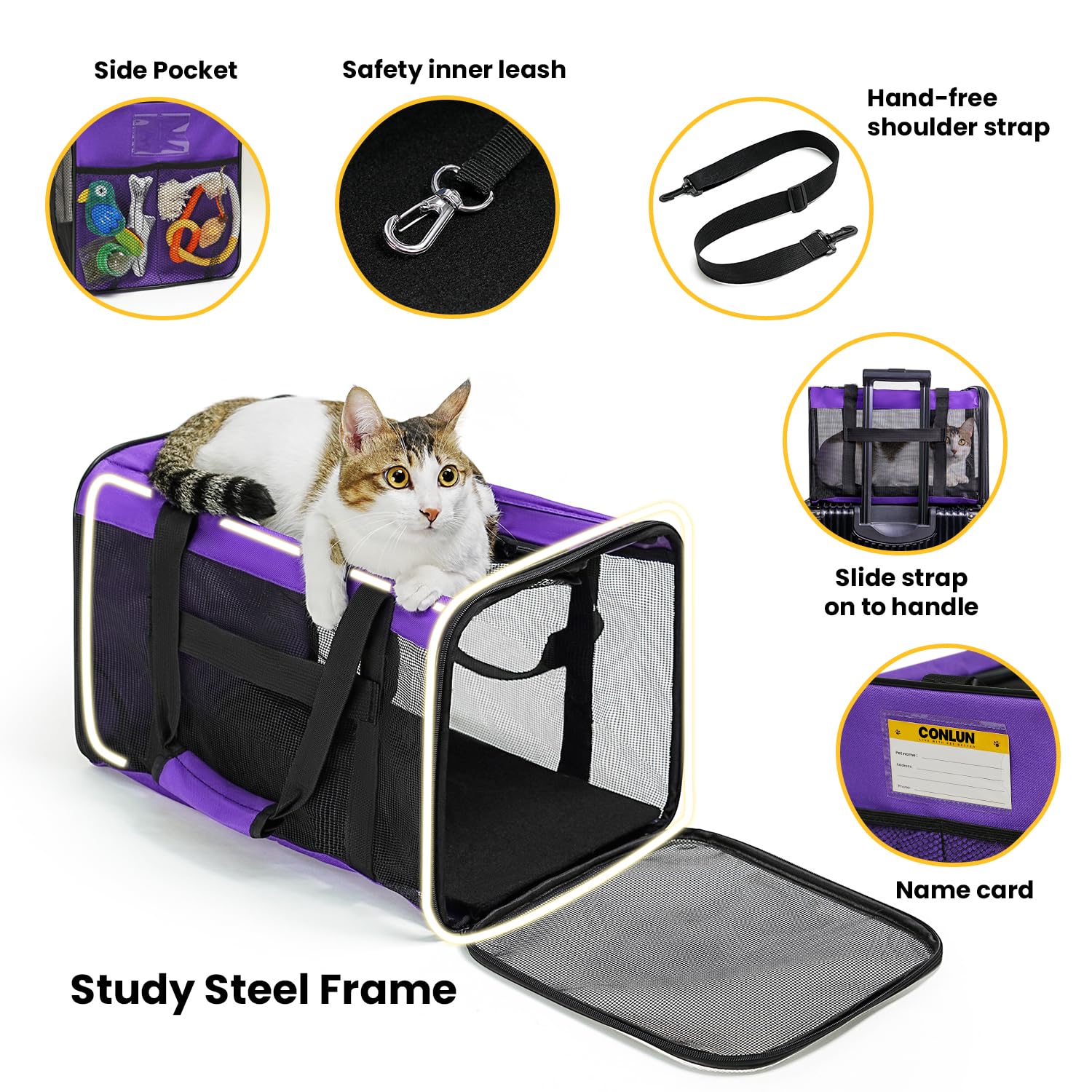 Conlun Trasportino Gatto Morbido Con Rete Su 4 Lati, Approvato Per L'Uso In Aereo Trasportino Per Gatti Ideale Per Gattini Cuccioli Di Piccola Media Fino A 6 Kg, Trasportino Cane Pieghevole-M, Blu