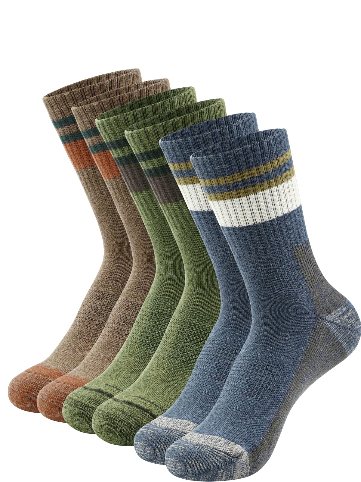 DOKUTOKU Men's Hiking Crew Socks Cushioned Moisture Wicking Athletic Boot Socks Outdoor,Trekking (DY44 Crew CA/GREE/NA)