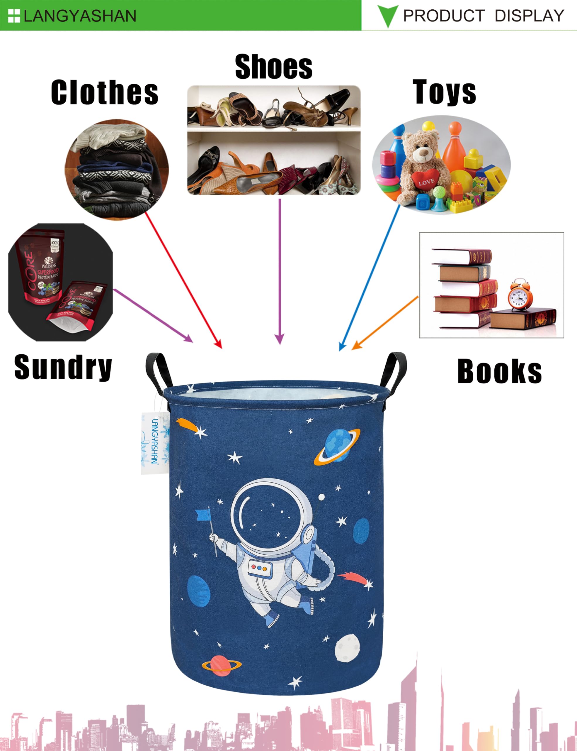 Cesta de lona plegable para lavandería, cesta organizadora para almacenamiento de juguetes, cestas de regalo, ropa de dormitorio, ropa de niños, cesta de guardería (azul astronauta 6