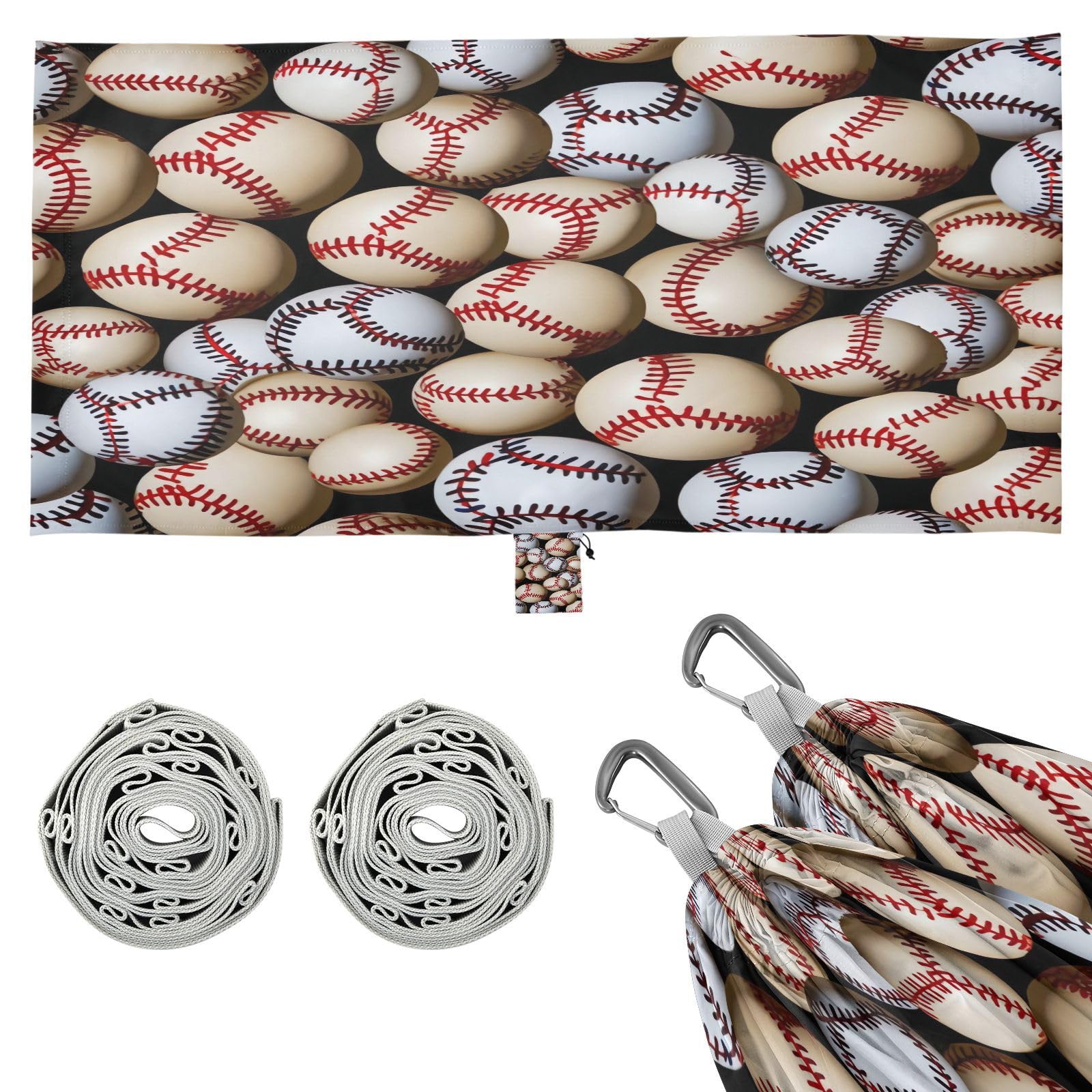 ATTX Baseball Balls Pattern Camping Hammock - Lightweight & Portable Hammocks, Heavy Duty 330lbs Capacity for Indoor, Hiking, Backpacking, Travel, Backyard, Beach#329