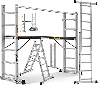 Masko® Échafaudage Aluminium Échelle et Plate-Forme de Travail | Peut Supporter jusqu'à 150 KG | Contrôlé GS (en 131)