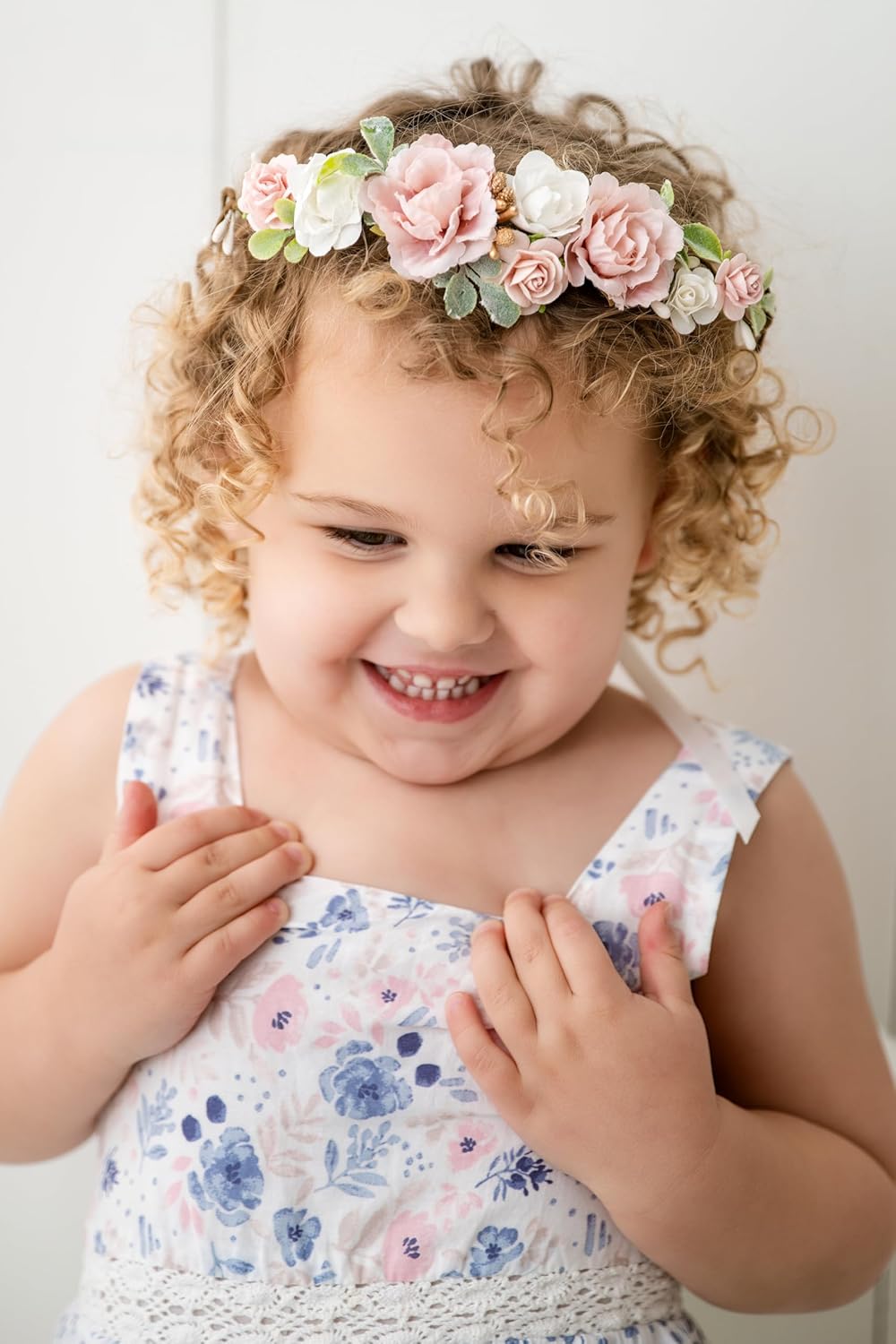 Peach Flower Crown for Girls Floral Headpieces Kids Headband Wedding Halo Hair Pieces Children Hair Wreath Photo Prop (peach-Child Size) - Image 5