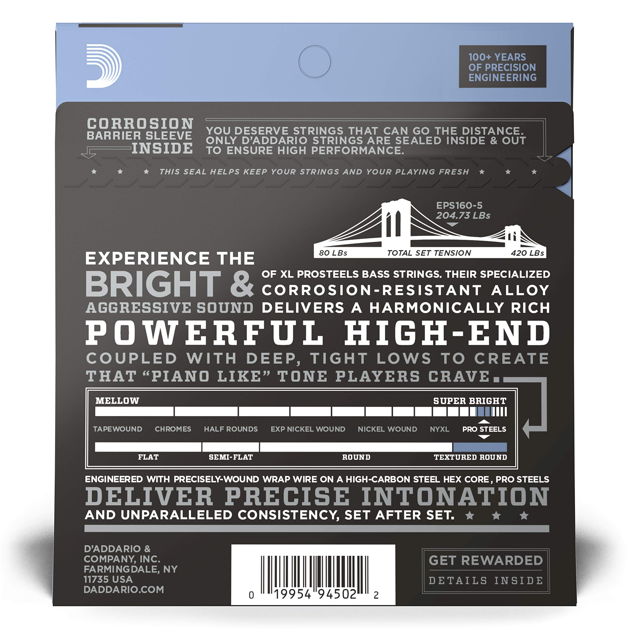 D'Addario XL ProSteels Struny Basowe EPS160-5, 50-135, 5-String