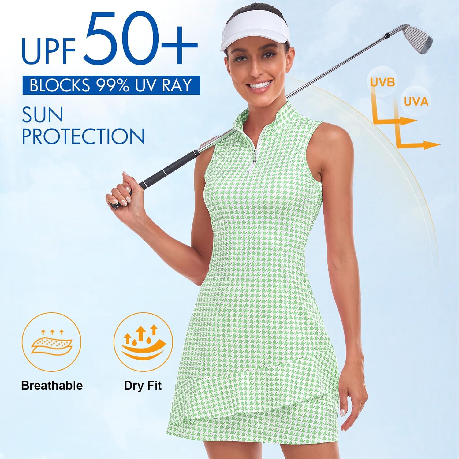 Viracy Tennis Dress for Women Sleeveless Golf Dresses with Shorts and Pockets Ruffle Zip Up Stand Collar Golf Outfits - Image 3