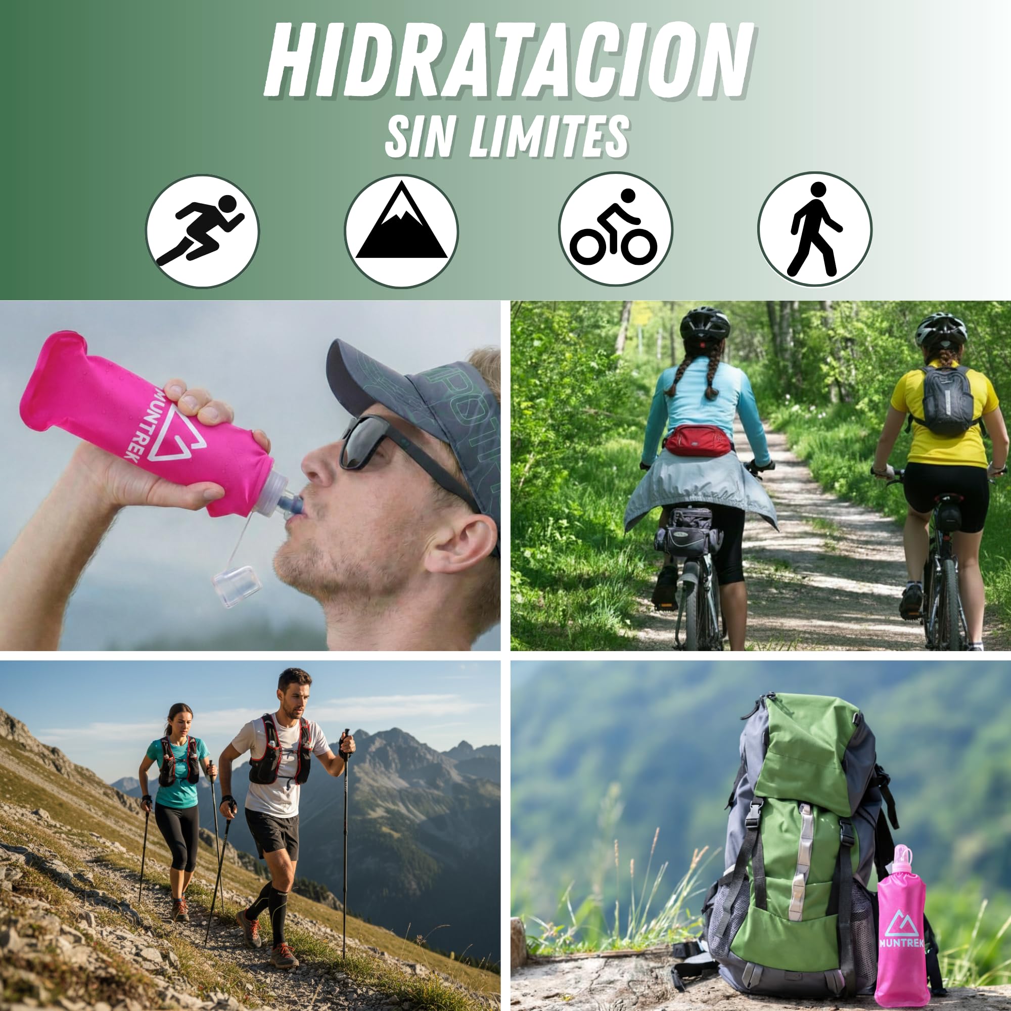 Soft Flask 500ml Pack de 2 con Pajita Extensible, Botellas Flexibles para Trail Running, TPU Sin BPA (Rosa) - 5