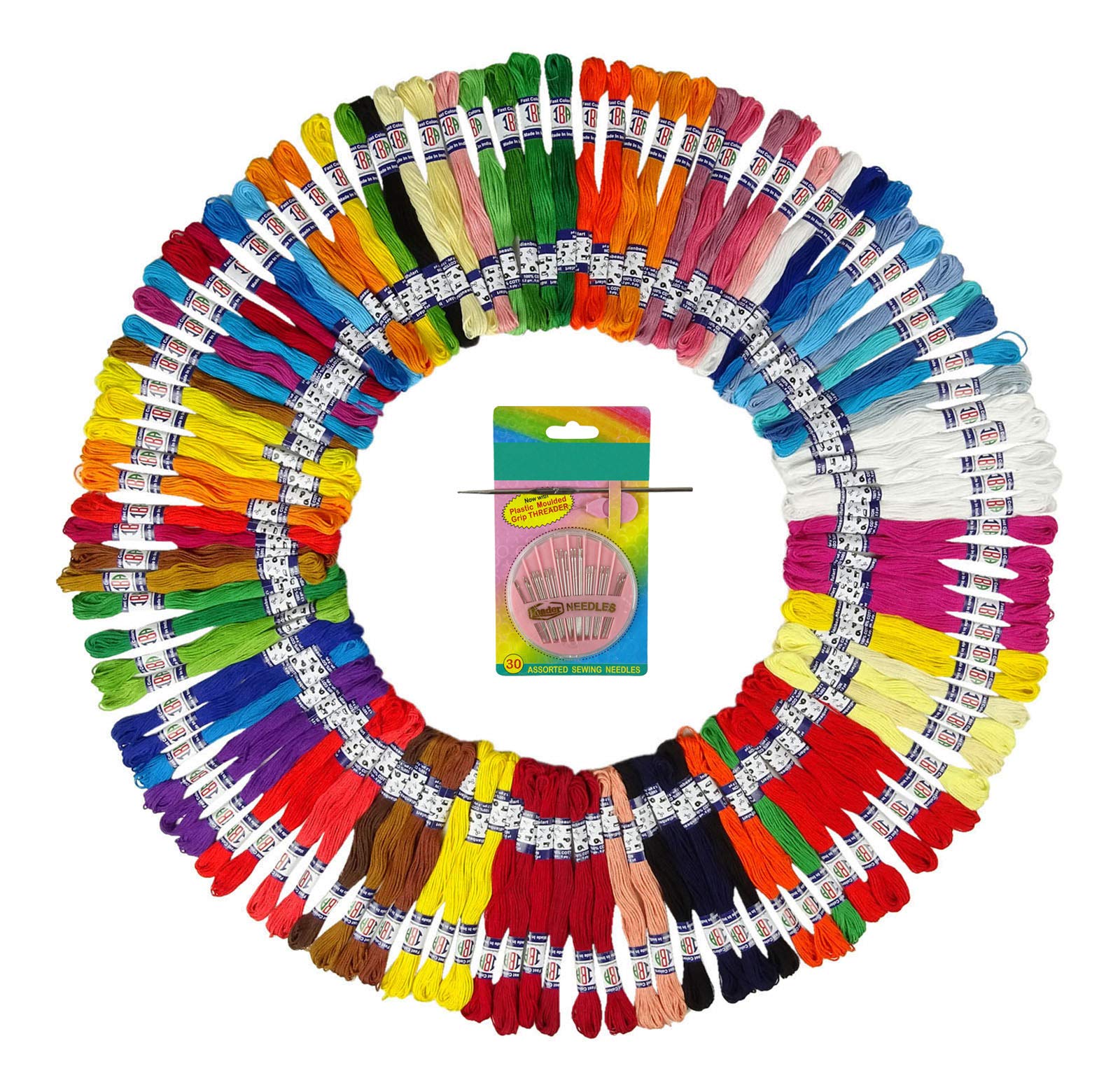 IBA Indianbeautifulart Assorted Color Premium Embroidery Floss Cross Stitch Thread Friendship Bracelets Floss DIY Craft Thread 100 Pcs + 1 Needle Box