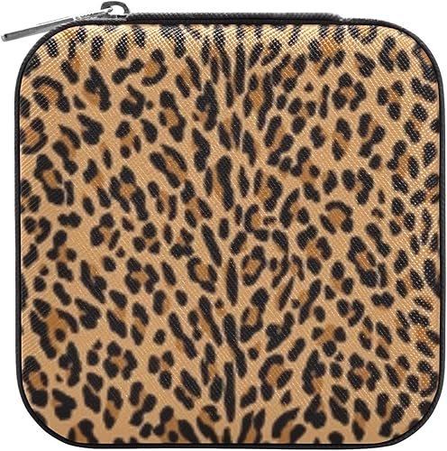 Vista 2 de SUABO Joyero de guepardo con estampado de leopardo amarillo, organizador de almacenamiento de collares, anillos, mini joyero, aretes, joyería