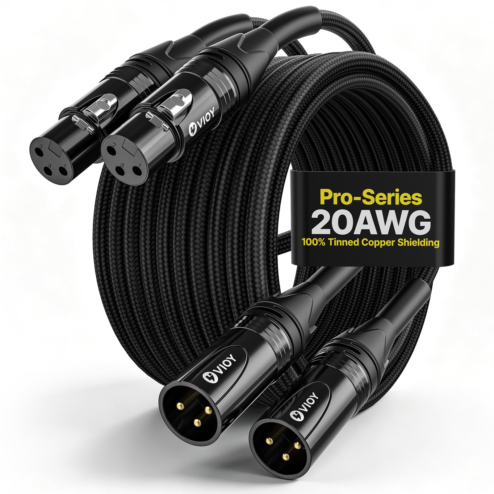 VIOY Cable de micrófono XLR de 30 pies, 20 AWG equilibrado macho a hembra
