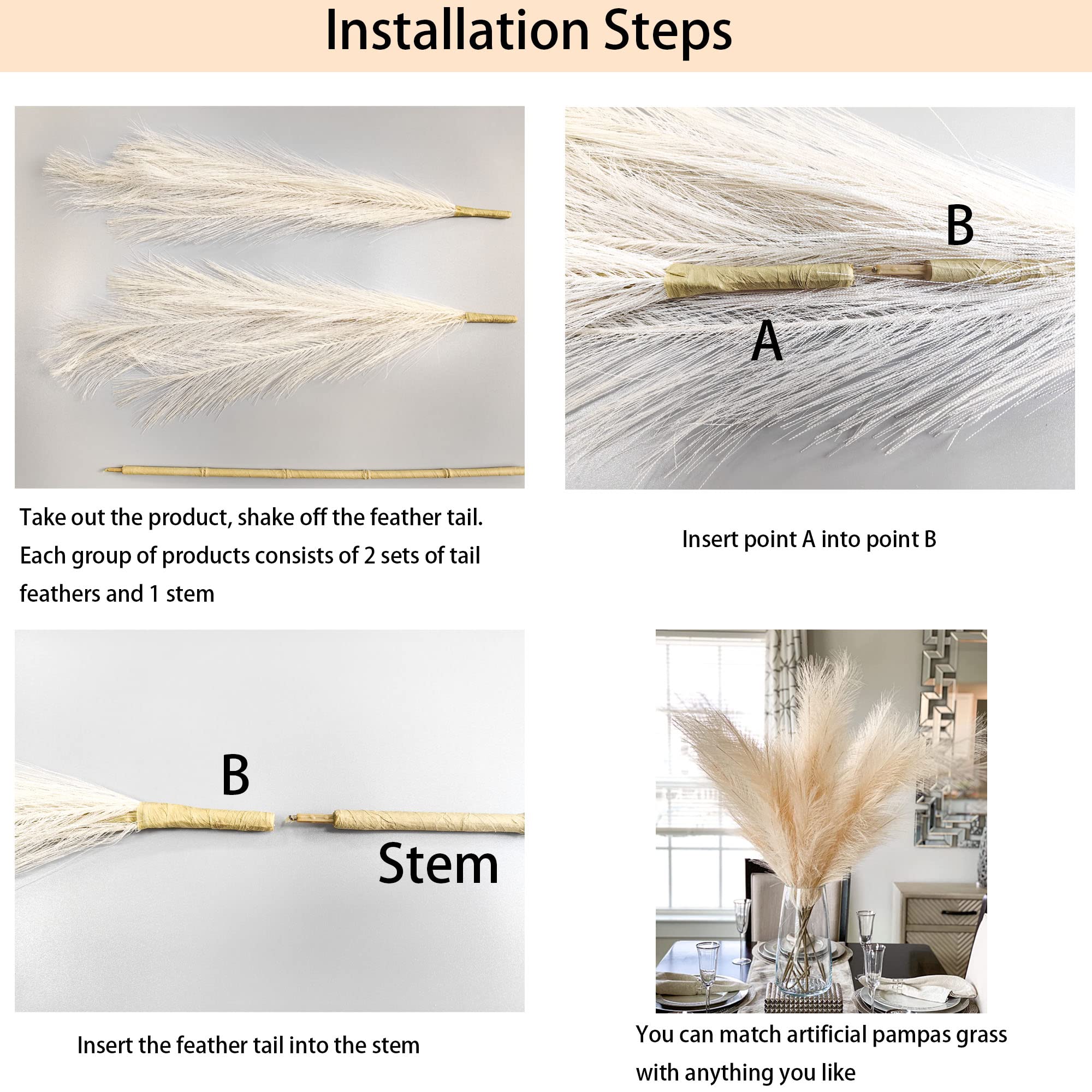 Erba Della Pampa Artificiale - 7 Steli Bianchi 100cm, Decorazione Bohémien - Foto 2