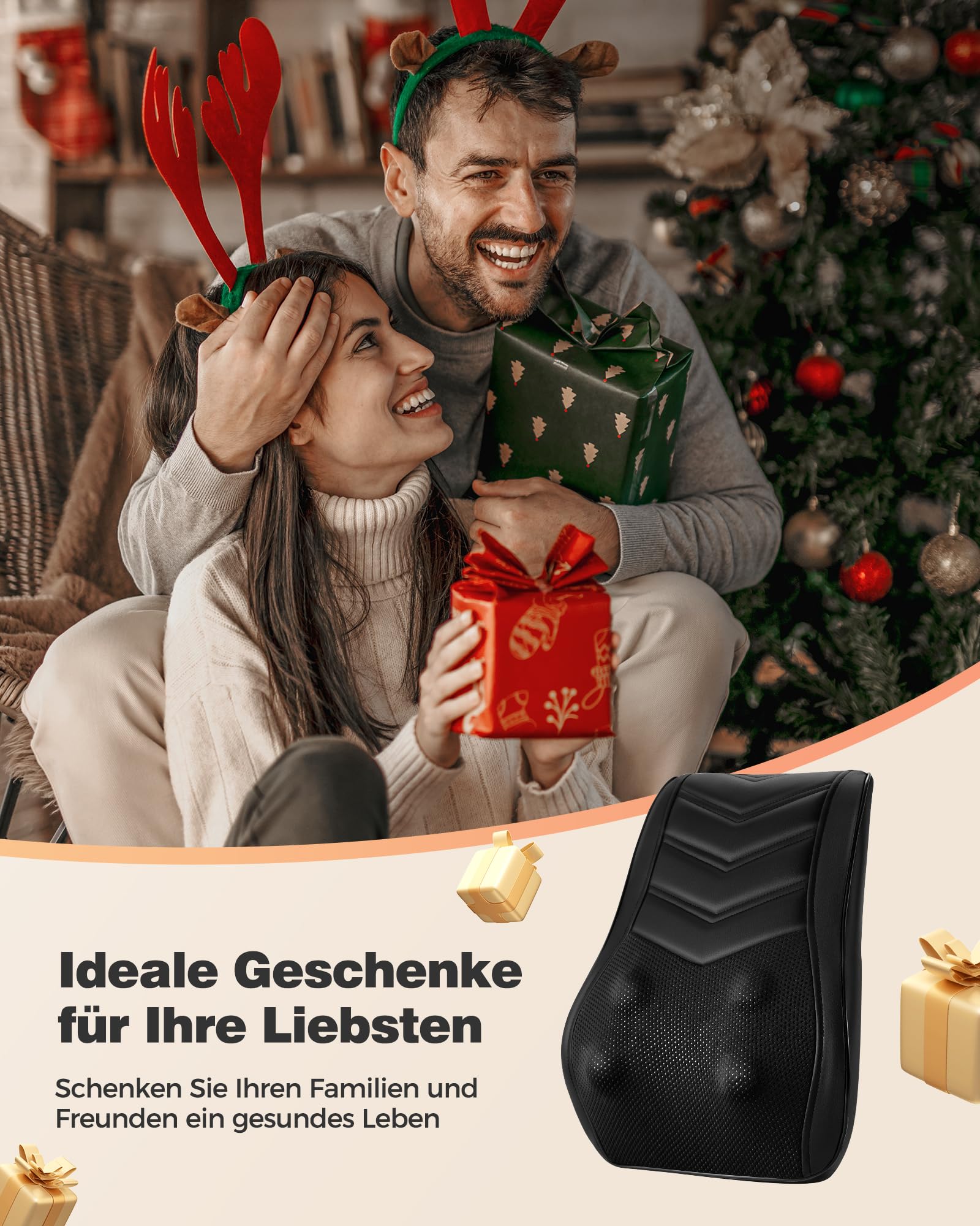 Boriwat Nackenmassagegerät mit Wärme, Shiatsu Massagegerät 3D Knet Rückenmassagegerät, Massagekissen für Nacken, Schulter Rückenschmerzen, Geschenke für Frauen Männer Papa Mama