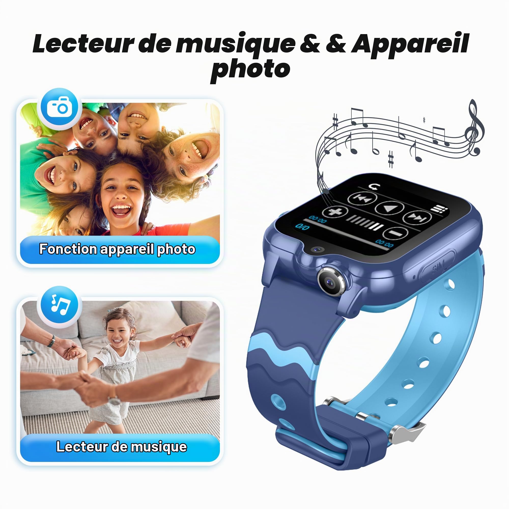 Montre Connectée Enfant GPS Montre Intelligente Garçon Fille 4G WiFi Appel Vidéo Caméra SOS Message Réveil Chronomètre Mode Classe Notification de Vibration (Bleu)