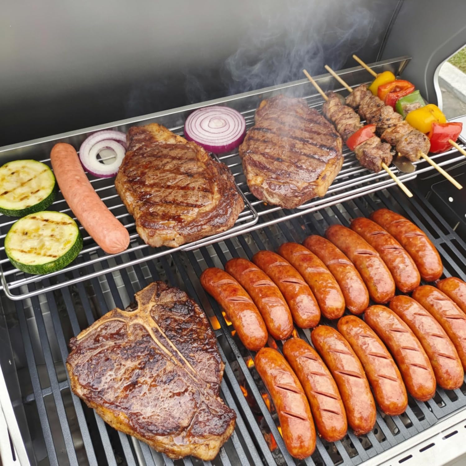 Universal Stainless Steel Grill Warming Rack, 3-Section Adjustable Warming Grate for Weber, Blackstone, CharBroil, Nexgrill & Most Gas/Pellet/Smoker Grills, Expandable 15.75"–37"