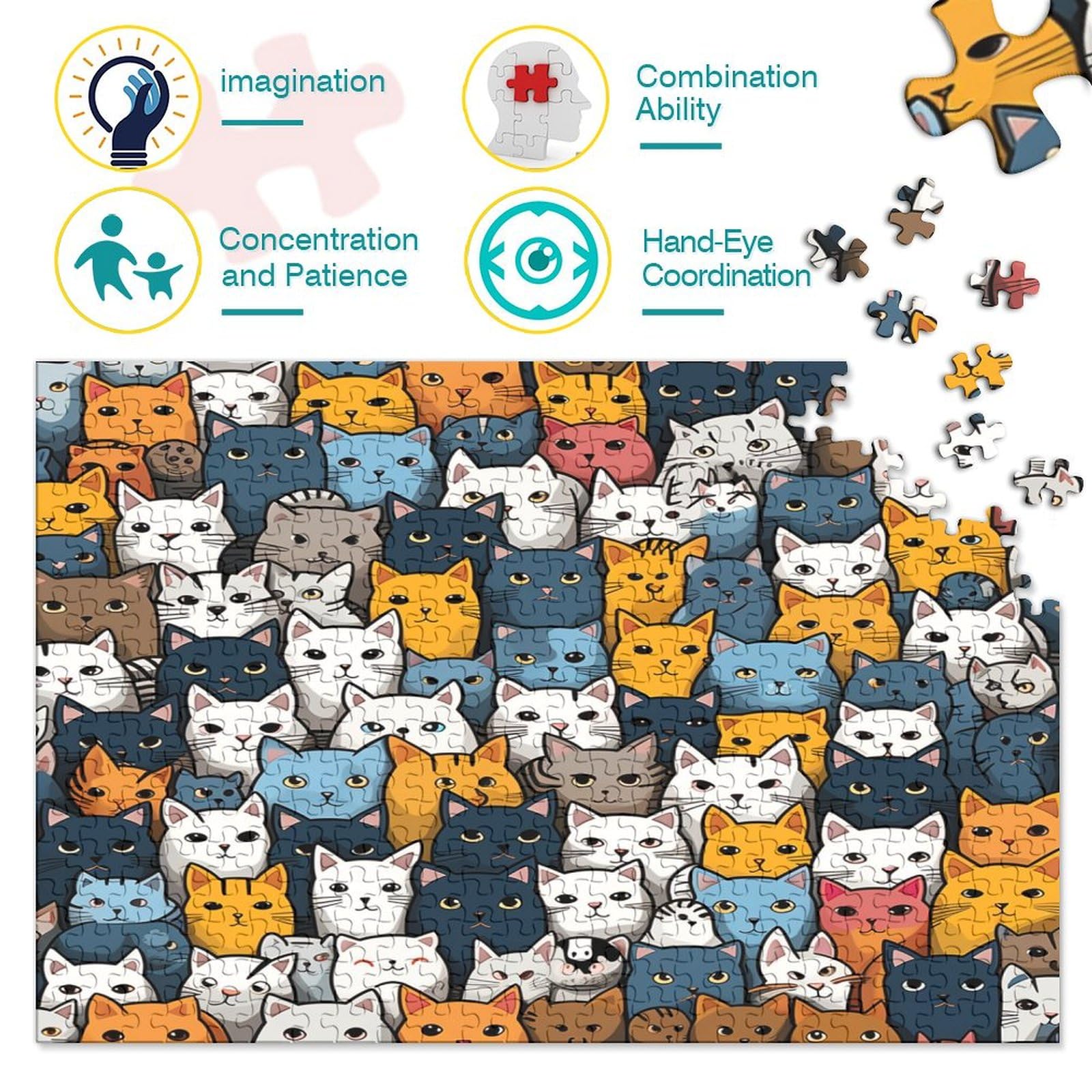 CARTOON CAT 1000 sztuk puzzle dla dorosłych drewniane puzzle 1000 sztuk puzzle gra rodzinna wymagająca układanka dekoracja ścienna 1000 sztuk (75 x 50 cm)