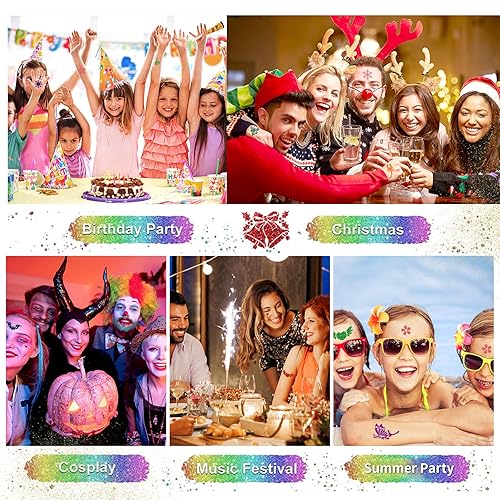 Miniatura 6 de Kit de tatuajes temporales con purpurina para niños, 32 colores de purpurina, 165 plantillas, 3 pegamento, 5 pinceles, 1 soplo de polvo, kit de